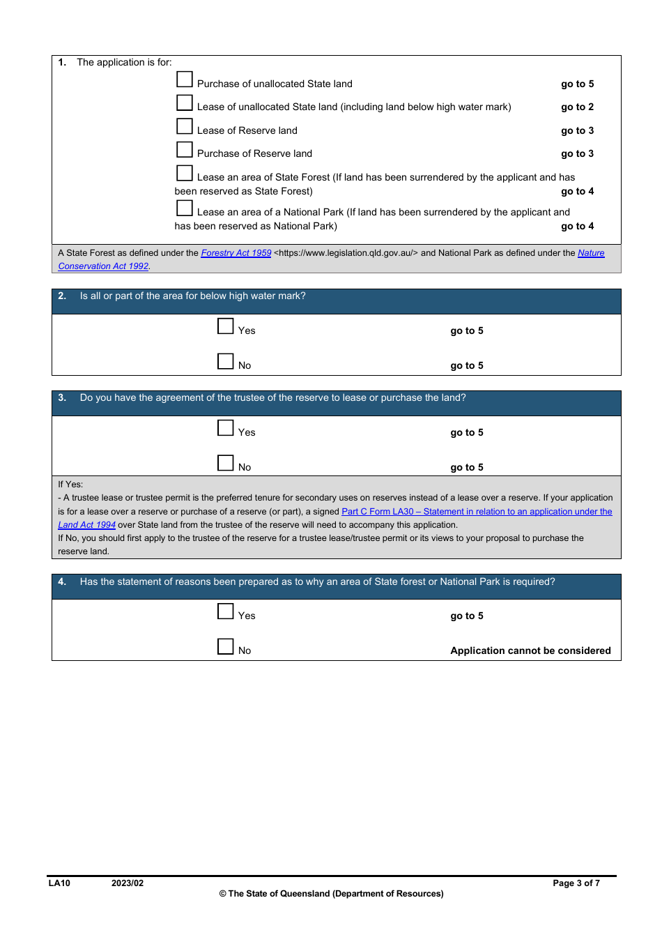 Form LA10 Part B Purchase or Lease State Land Application - Queensland, Australia, Page 3