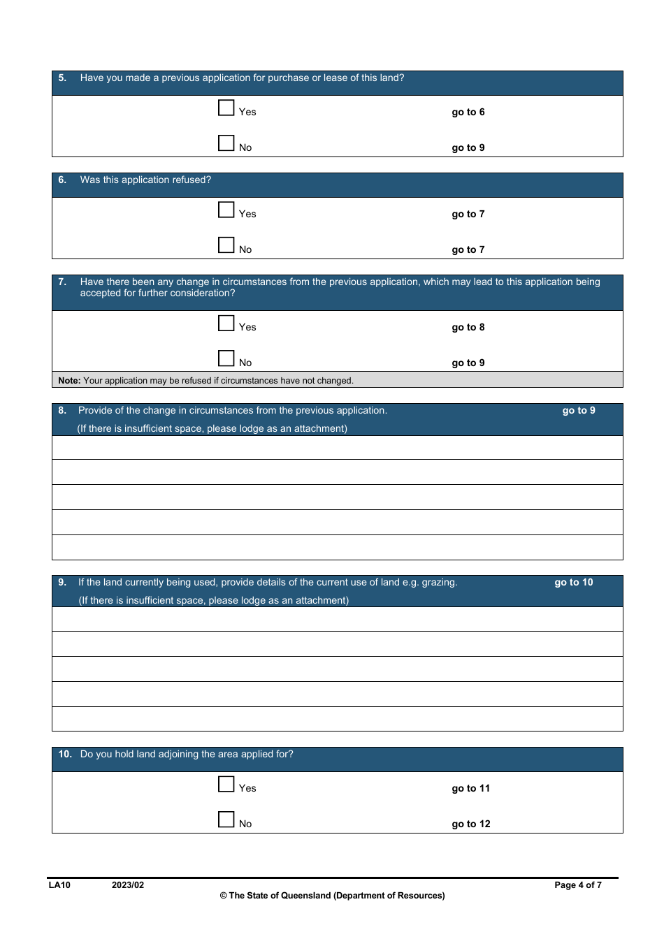 Form LA10 Part B Purchase or Lease State Land Application - Queensland, Australia, Page 4