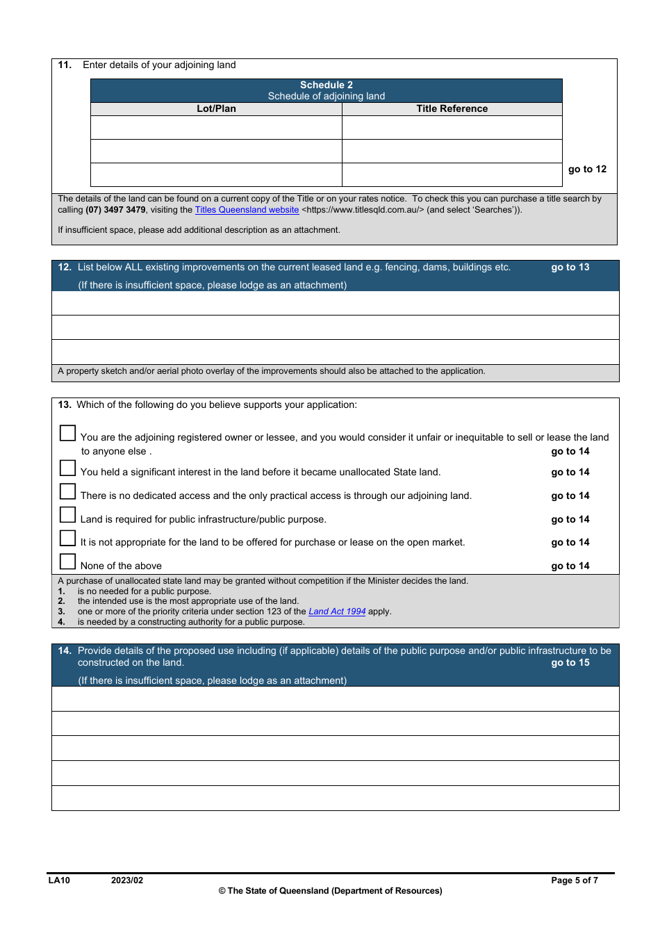 Form LA10 Part B Purchase or Lease State Land Application - Queensland, Australia, Page 5