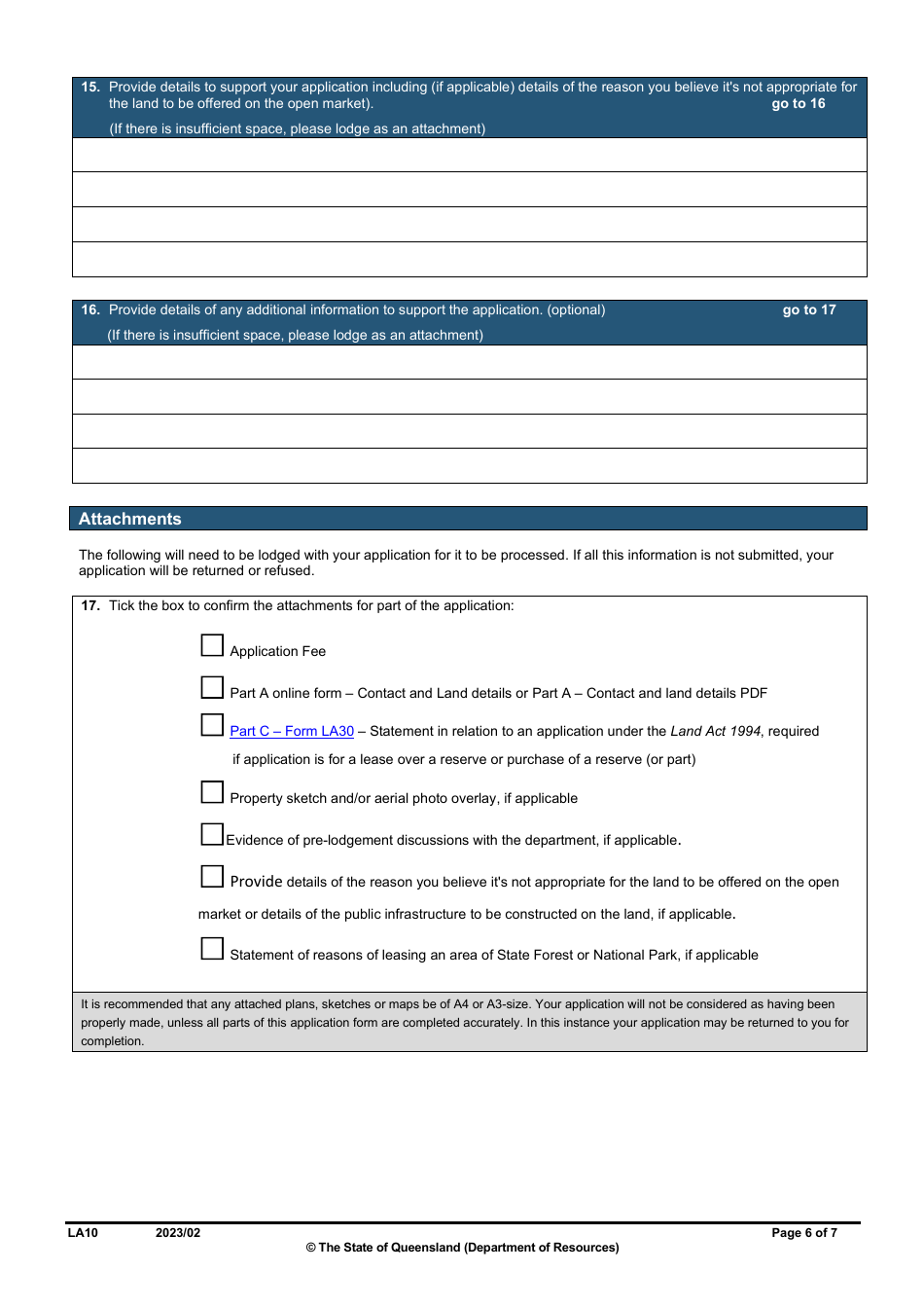 Form LA10 Part B Purchase or Lease State Land Application - Queensland, Australia, Page 6