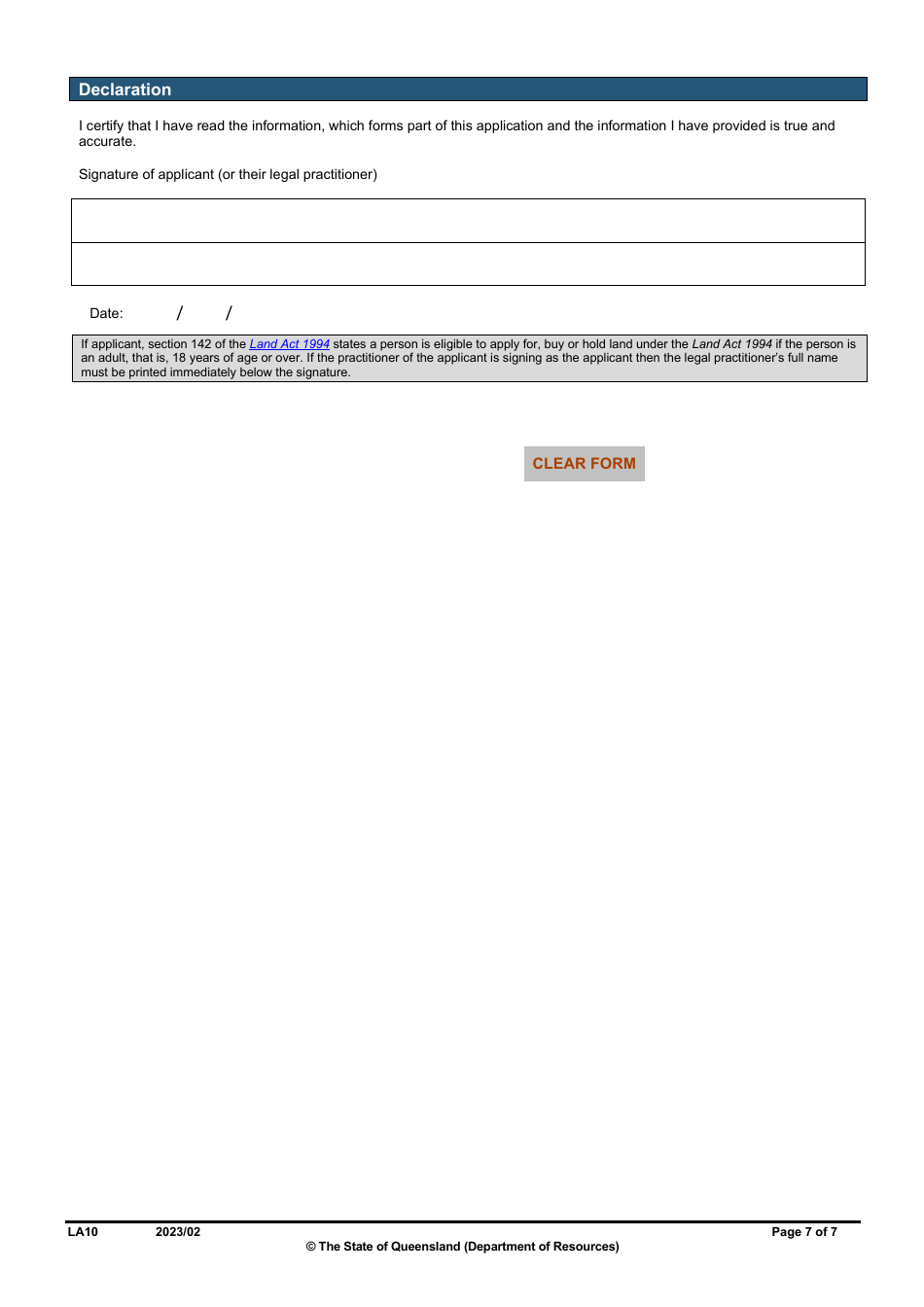 Form LA10 Part B Purchase or Lease State Land Application - Queensland, Australia, Page 7