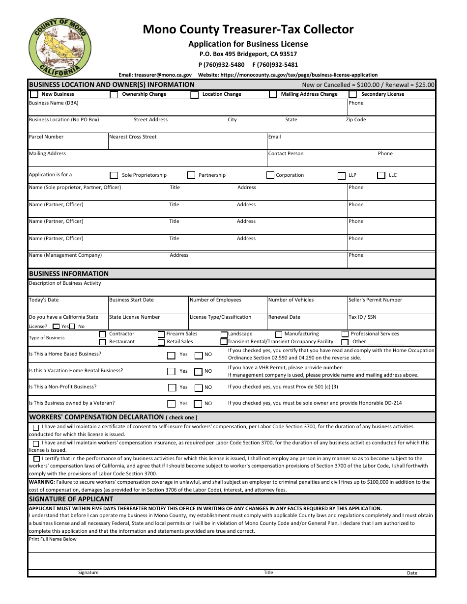 Application for Business License - Mono County, California, Page 2