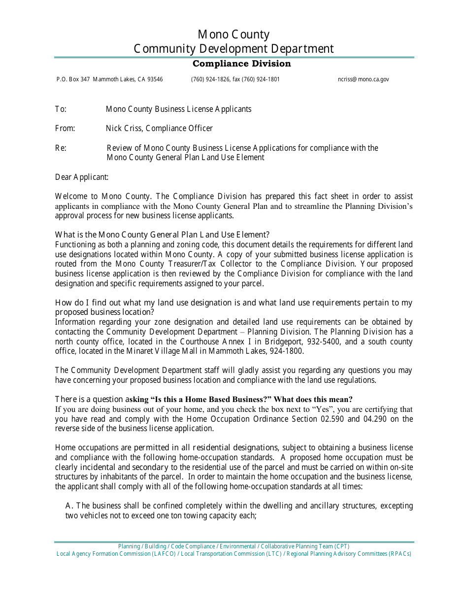 Application for Business License - Mono County, California, Page 6