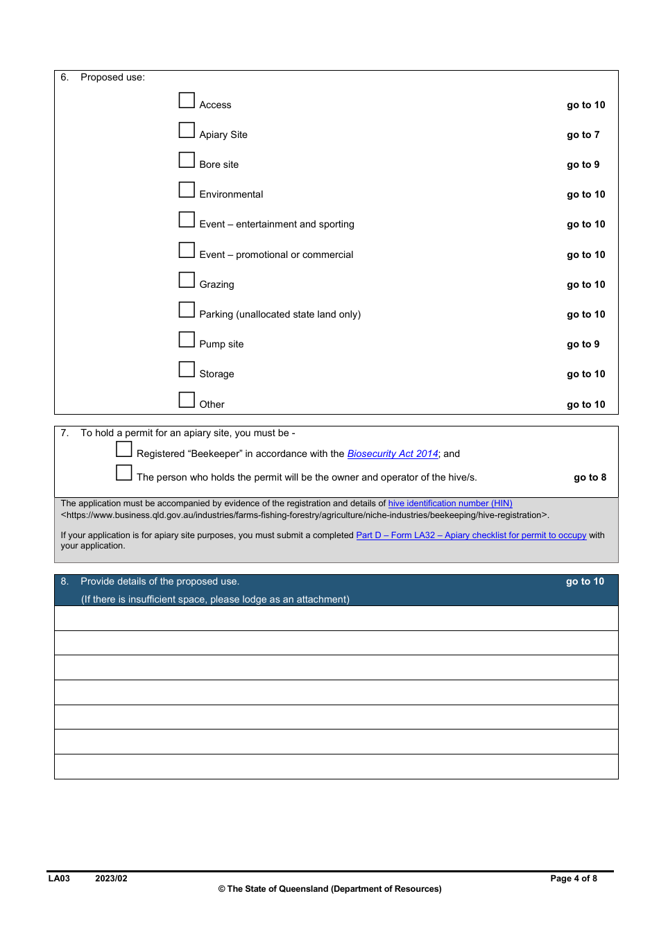 Form LA03 Part B Permit to Occupy Application - Queensland, Australia, Page 4