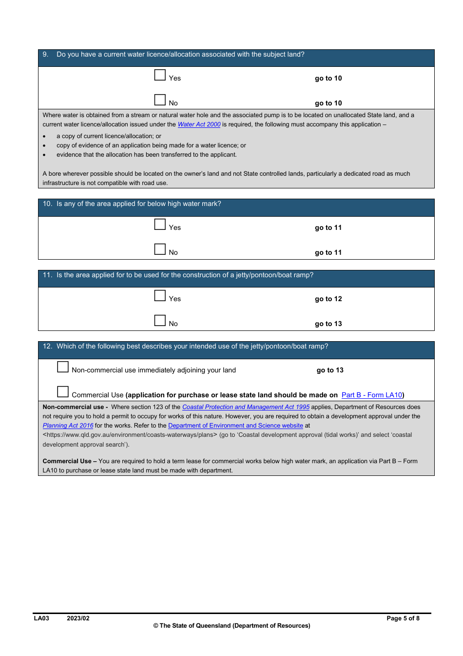 Form LA03 Part B Permit to Occupy Application - Queensland, Australia, Page 5