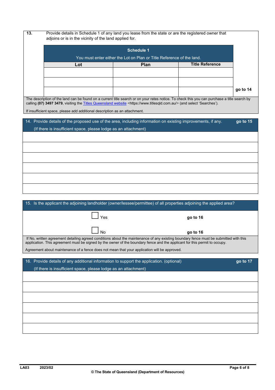 Form LA03 Part B Permit to Occupy Application - Queensland, Australia, Page 6