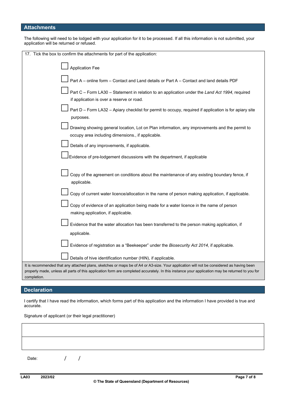 Form LA03 Part B Permit to Occupy Application - Queensland, Australia, Page 7