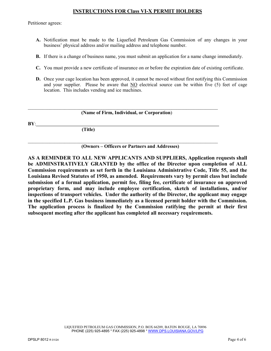 Form DPSLP8012 Application for Liquefied Petroleum Gas Permit - Louisiana, Page 4
