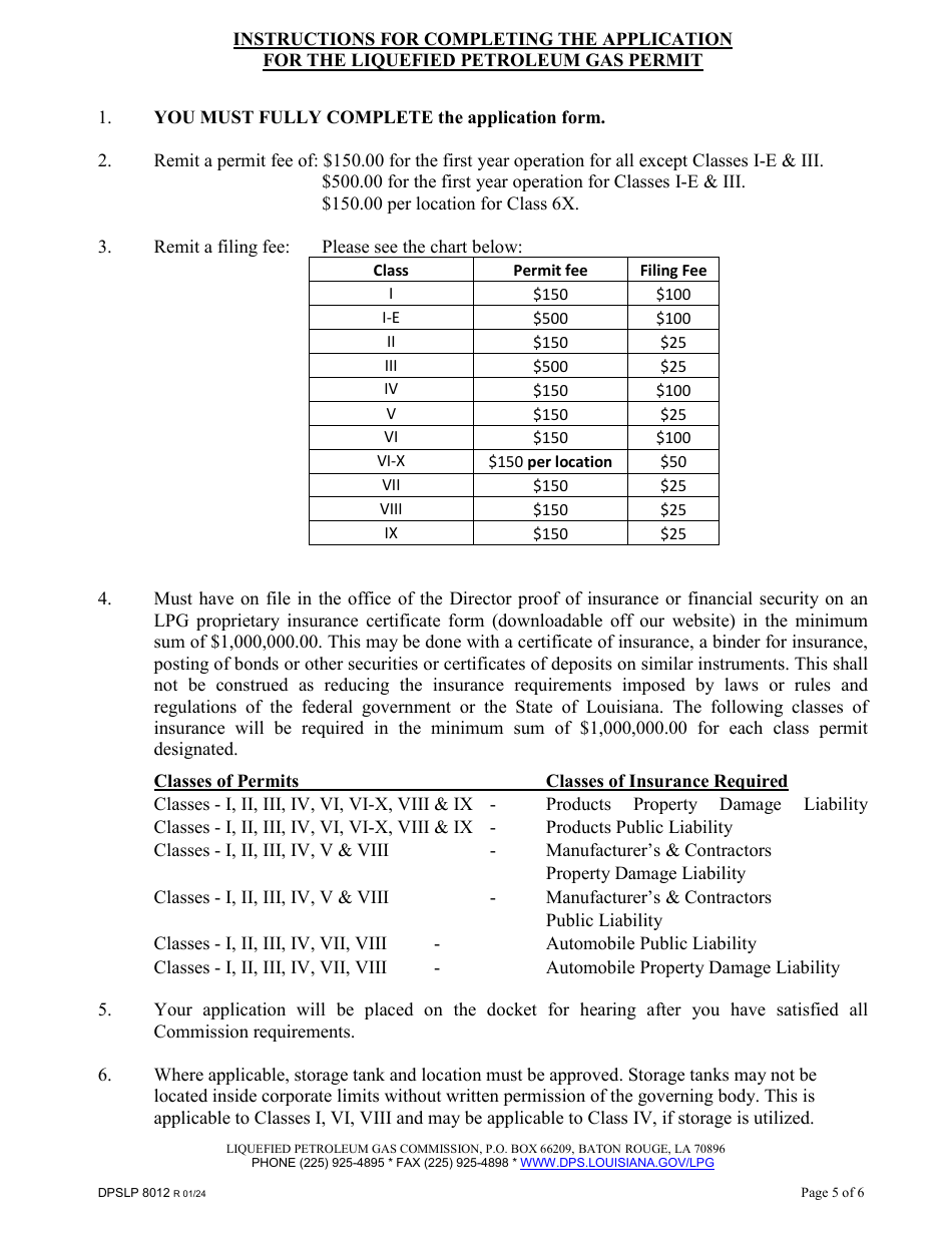 Form DPSLP8012 Application for Liquefied Petroleum Gas Permit - Louisiana, Page 5