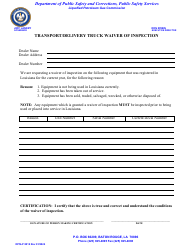 Document preview: Form DPSLP8012 Transport/Delivery Truck Waiver of Inspection - Louisiana