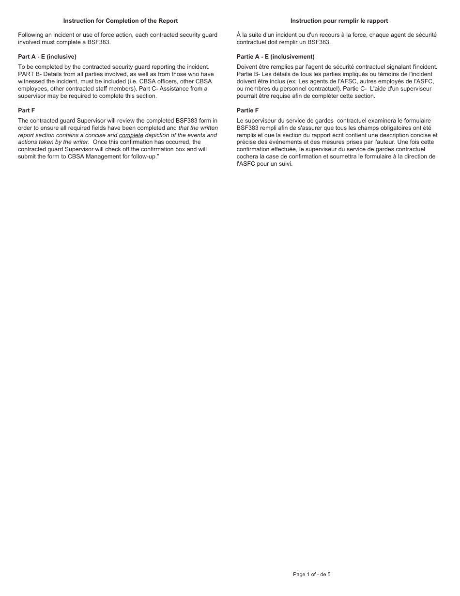 Form BSF383 Contracted Security Guard Incident and Use of Force Report - Canada, Page 4