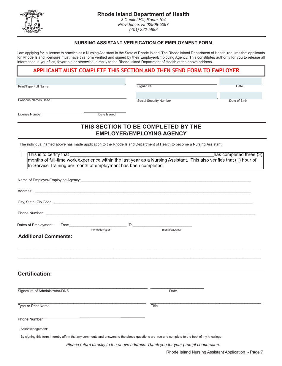 Application for License as a Nursing Assistant by Endorsement - Rhode Island, Page 7