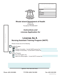 Application for License as a Nursing Assistant Training Program (Natp) - Rhode Island