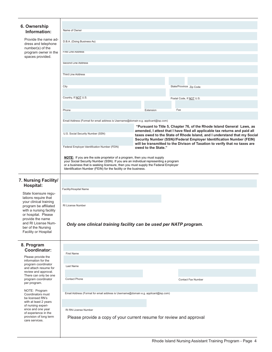 Application for License as a Nursing Assistant Training Program (Natp) - Rhode Island, Page 5