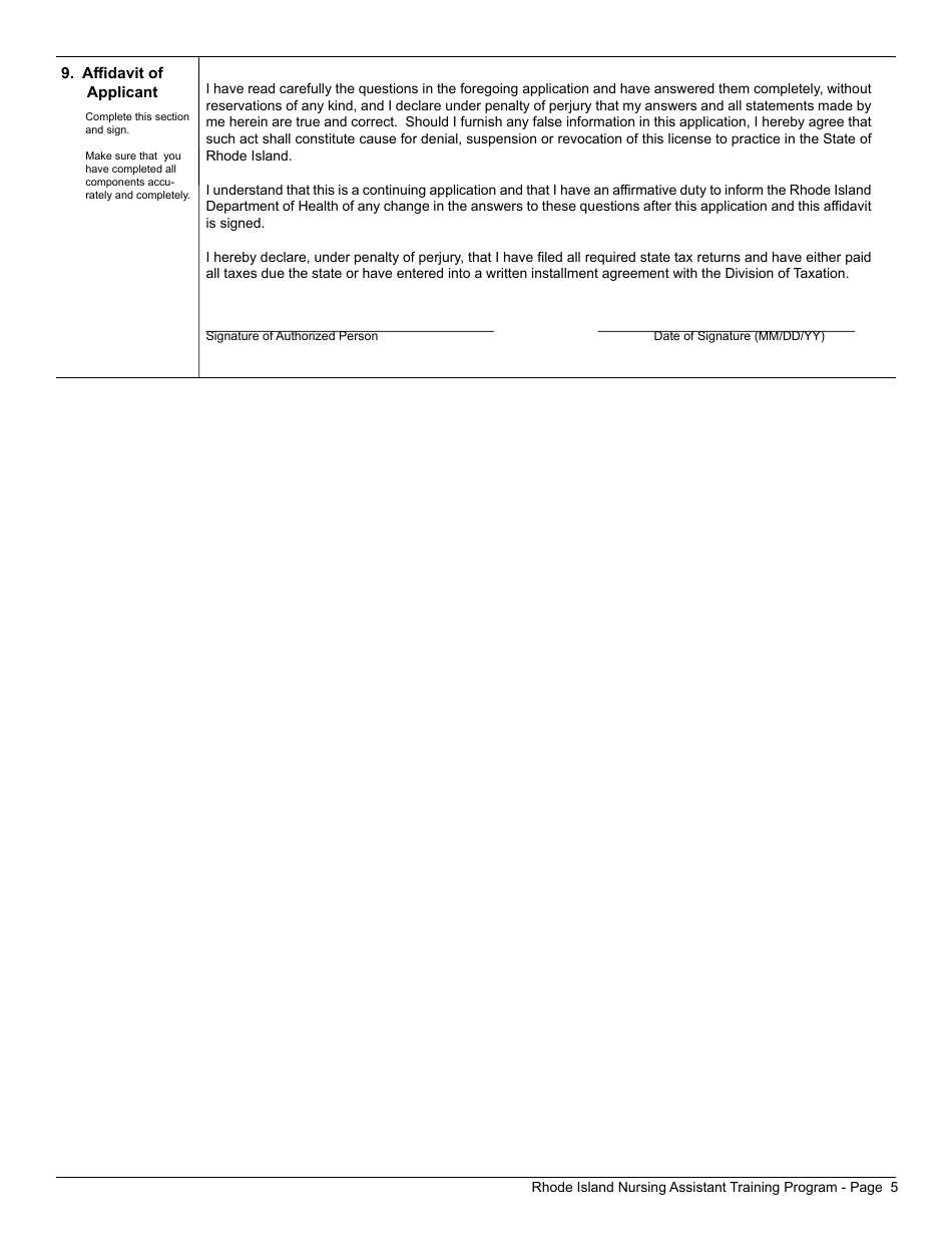 Application for License as a Nursing Assistant Training Program (Natp) - Rhode Island, Page 6