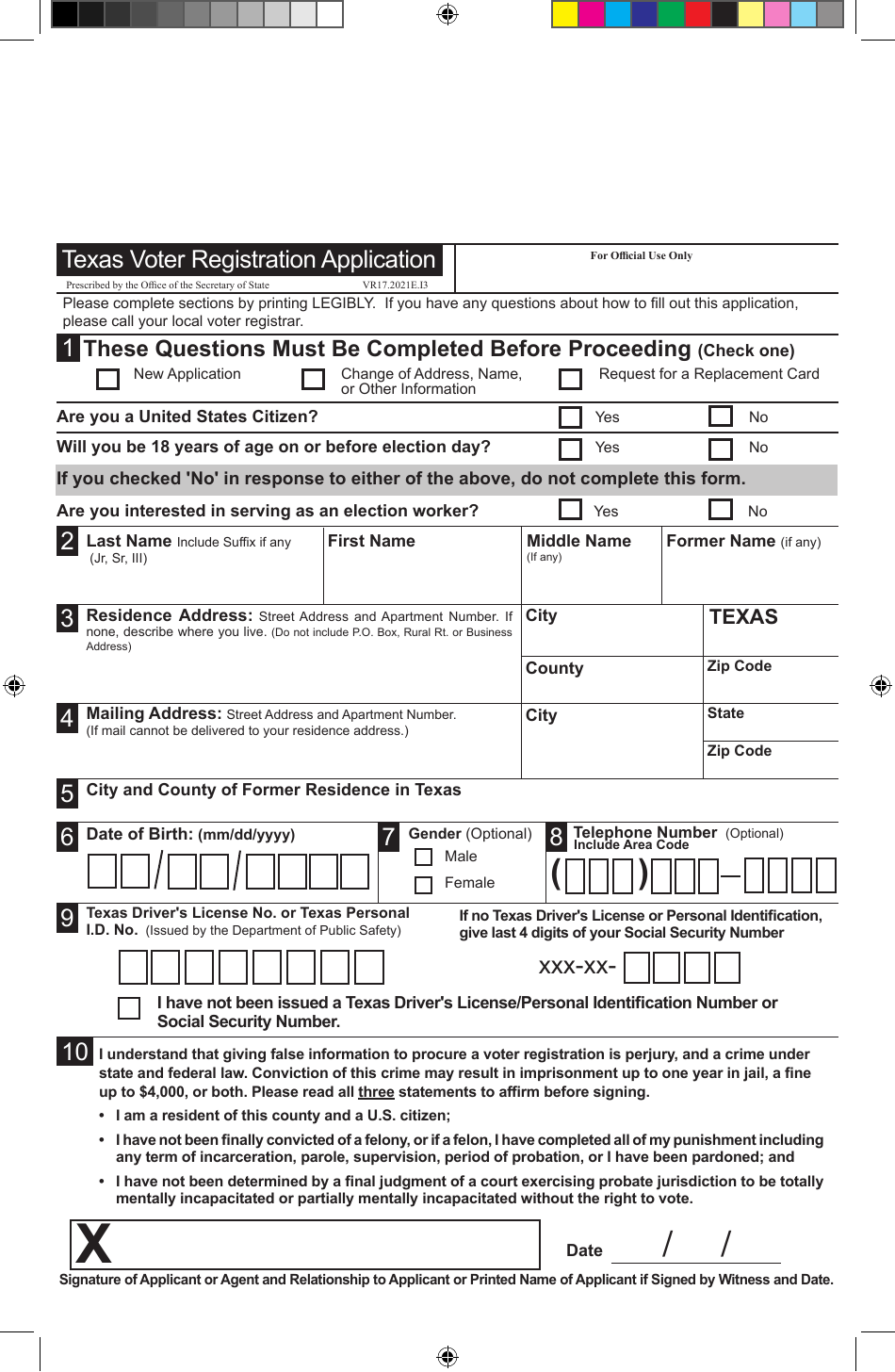 Harris County, Texas Texas Voter Registration Application - Fill Out ...