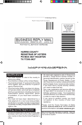 Document preview: Texas Voter Registration Application - Harris County, Texas
