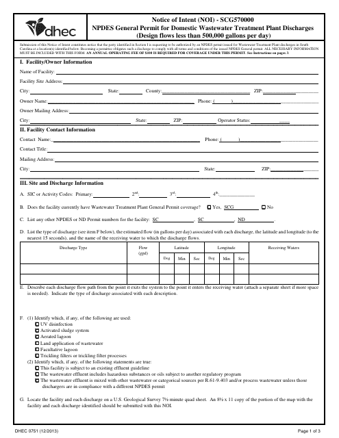 DHEC Form 0751  Printable Pdf