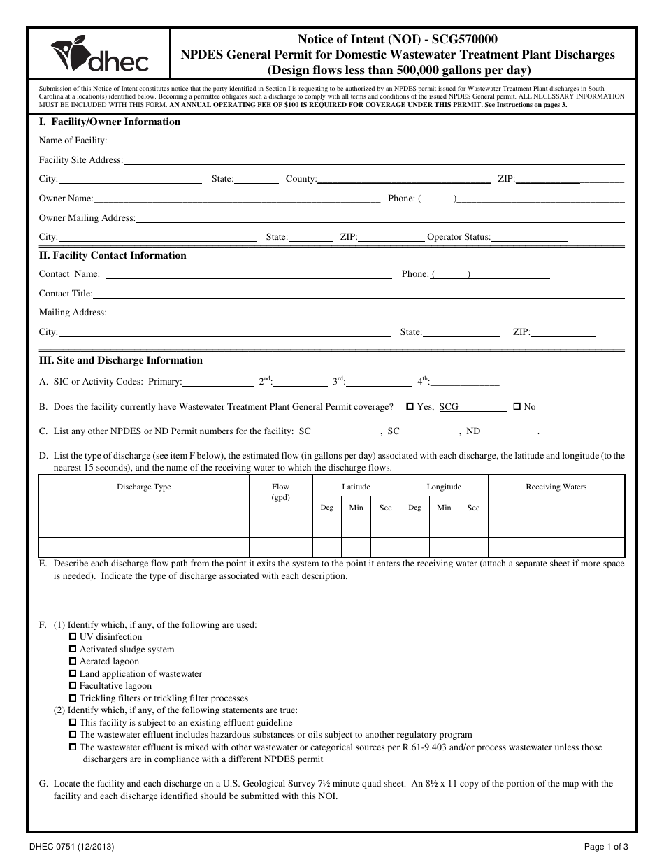 DHEC Form 0751 - Fill Out, Sign Online and Download Fillable PDF, South ...