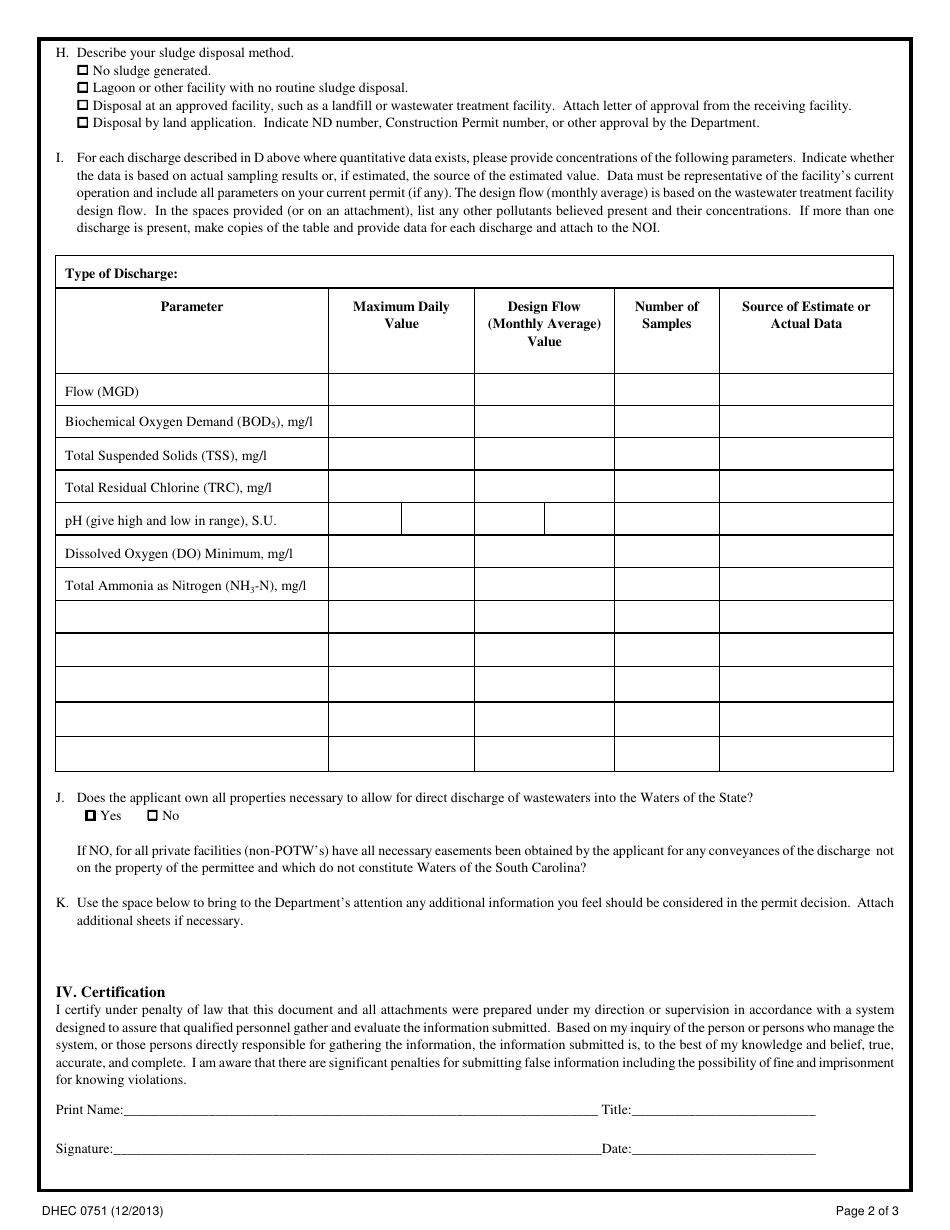 DHEC Form 0751 - Fill Out, Sign Online and Download Fillable PDF, South ...