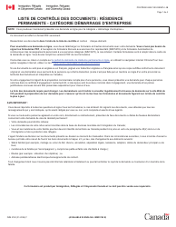 Document preview: Forme IMM5760 Liste De Controle DES Documents: Residence Permanente - Categorie Demarrage D'entreprise - Canada (French)