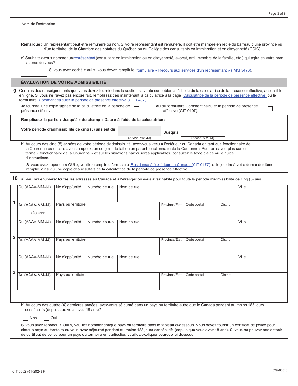 Forme CIT0002 Demande De Citoyennete Canadienne Pour Adultes (18 Ans Et Plus) Demande En Vertu Du Paragraphe 5(1) - Canada (French), Page 3