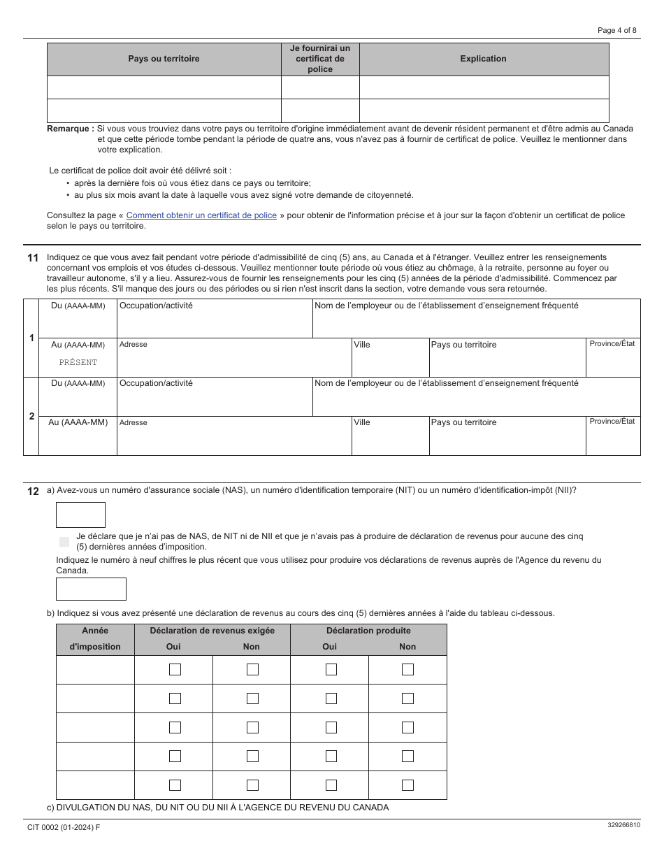 Forme CIT0002 Demande De Citoyennete Canadienne Pour Adultes (18 Ans Et Plus) Demande En Vertu Du Paragraphe 5(1) - Canada (French), Page 4