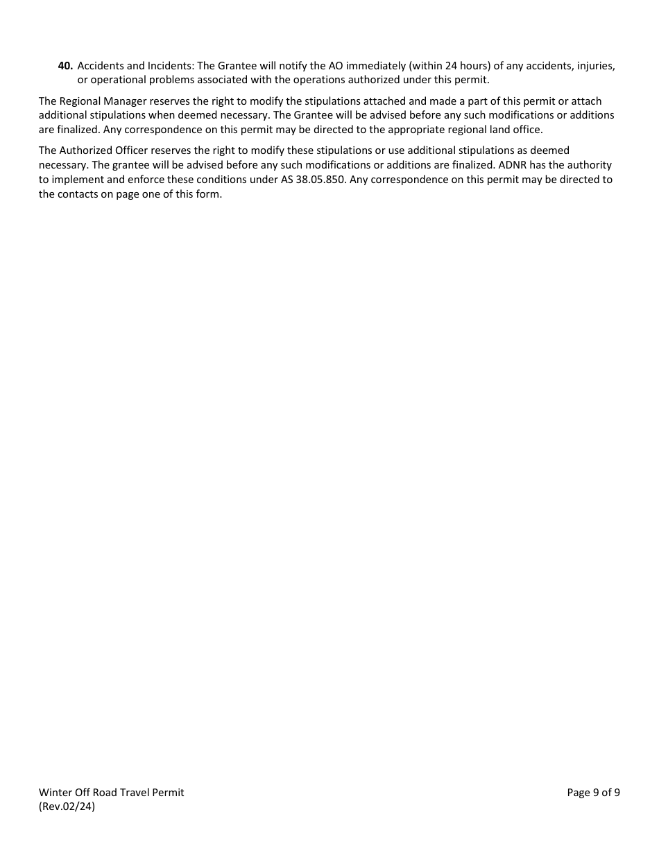 Winter off Road Travel Permit - Alaska, Page 10