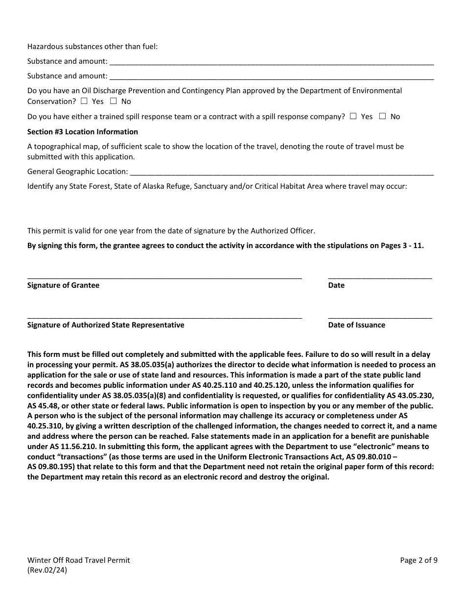 Winter off Road Travel Permit - Alaska, Page 3