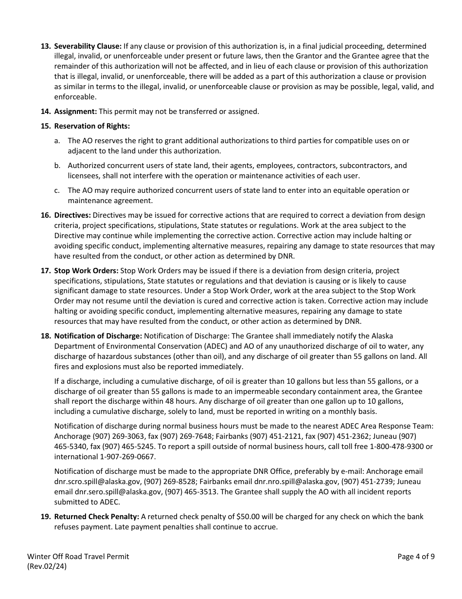 Winter off Road Travel Permit - Alaska, Page 5