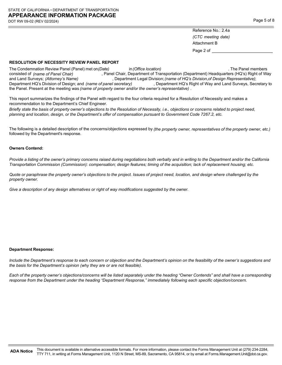 Form DOT RW09-02 Appearance Information Package - California, Page 5