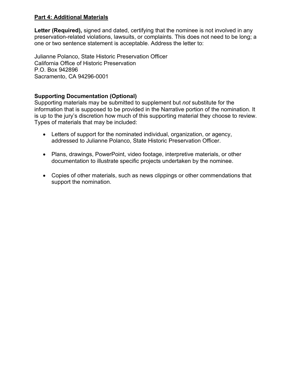 Nomination Application for Individuals, Organizations, and Agencies - Governors Historic Preservation Awards Program - California, Page 3