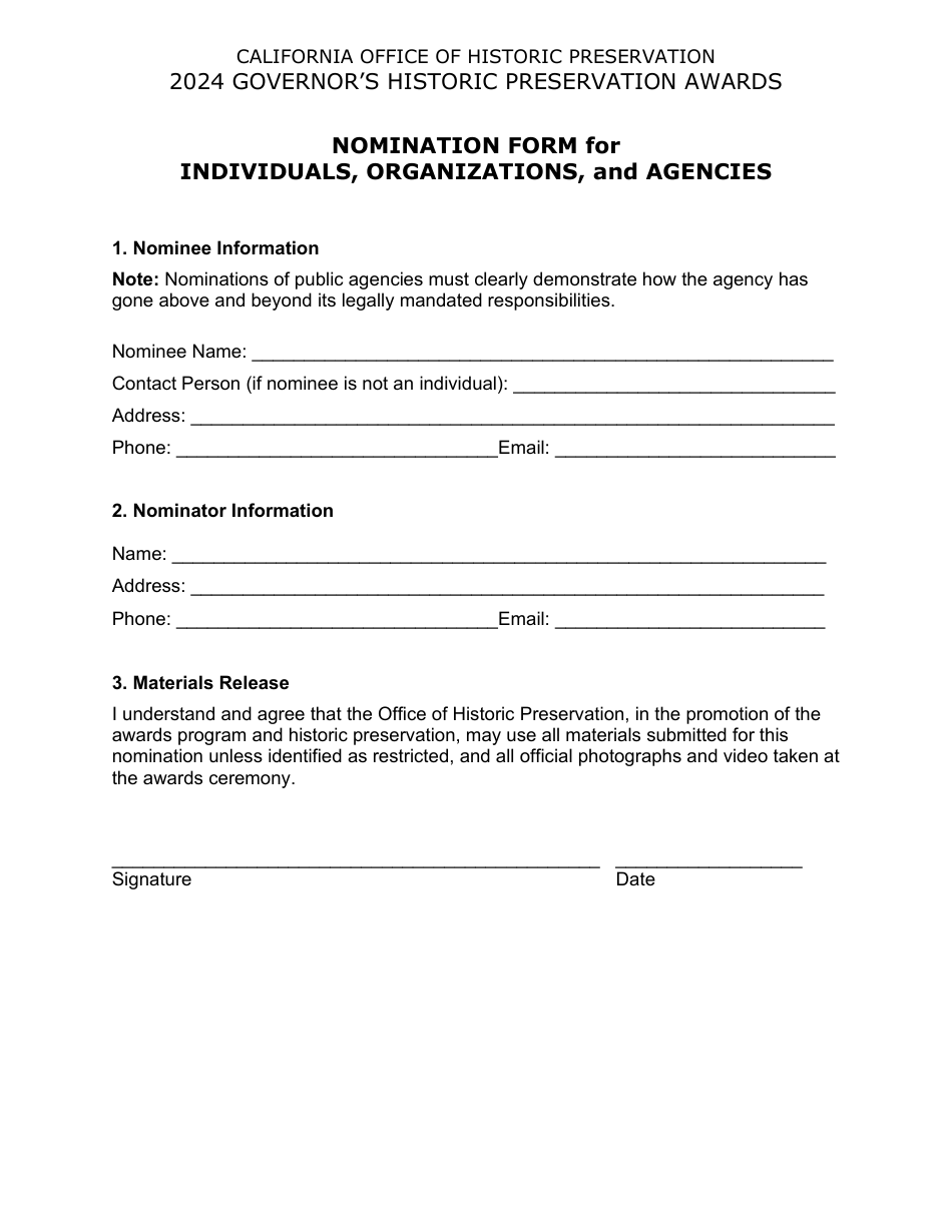 Nomination Application for Individuals, Organizations, and Agencies - Governors Historic Preservation Awards Program - California, Page 4