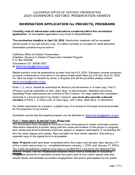 Nomination Form for Projects and Programs - Governor&#039;s Historic Preservation Awards Program - California