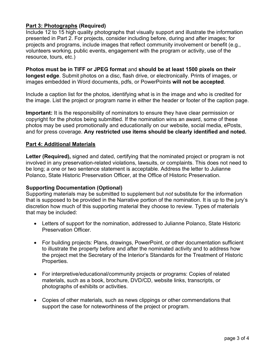 Nomination Form for Projects and Programs - Governors Historic Preservation Awards Program - California, Page 3