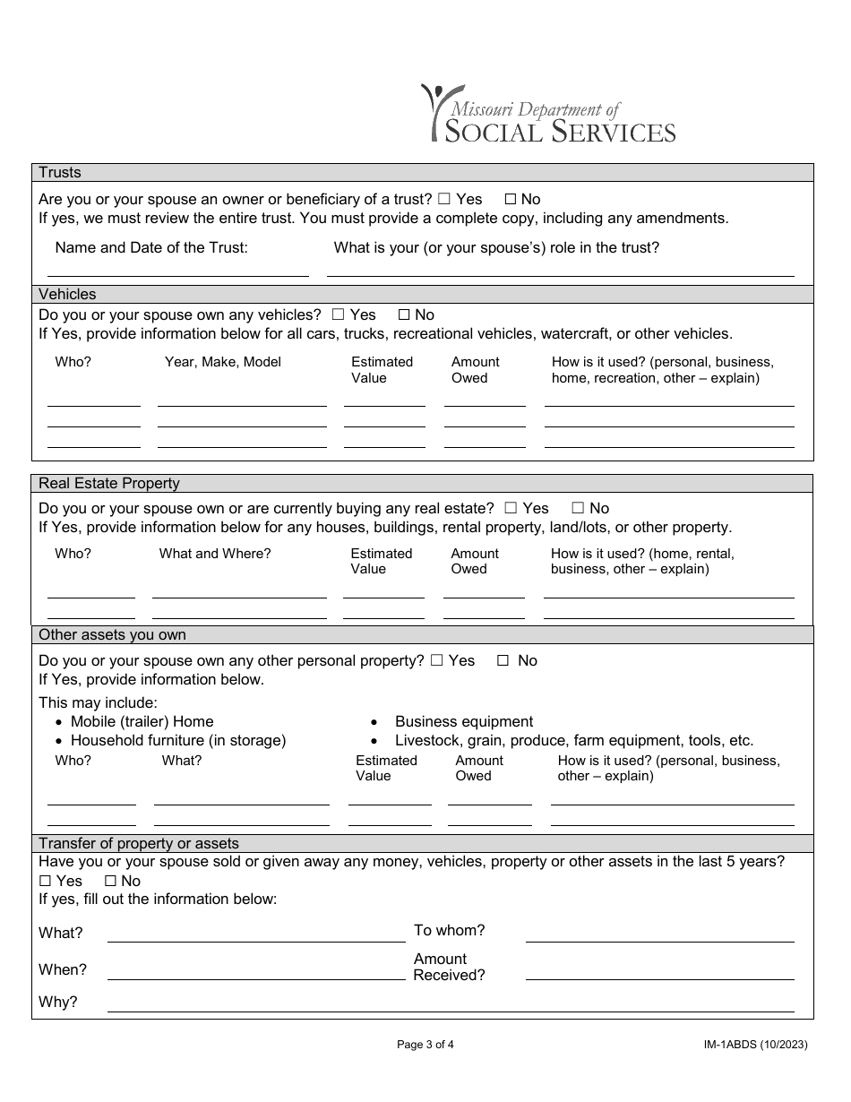 Form IM-1ABDS Aged, Blind, and Disabled Supplement - Missouri, Page 3