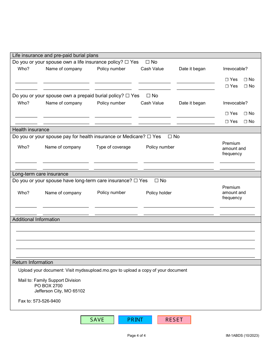 Form IM-1ABDS Aged, Blind, and Disabled Supplement - Missouri, Page 4