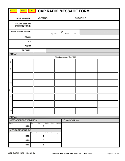 CAP Form 105A  Printable Pdf