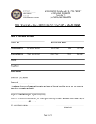 Document preview: Professional Bail Bond Agent Financial Statement - Mississippi, 2023