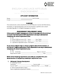 Document preview: English Language Arts (ELA) Endorsement Application - Utah