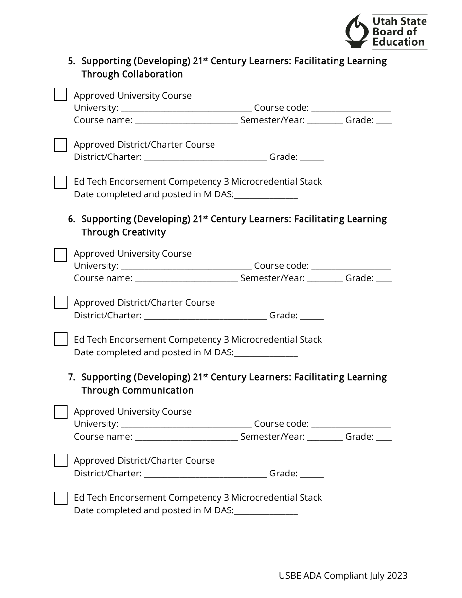 Education Technology Endorsement Application - Utah, Page 3