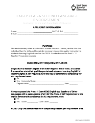 English as a Second Language Endorsement Application - Utah
