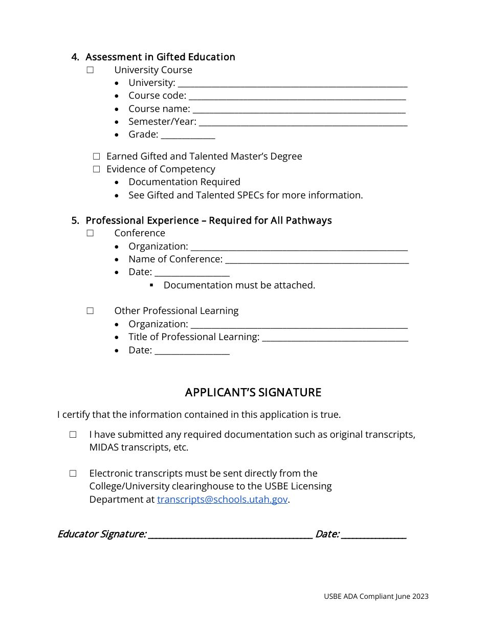 Gifted and Talented Endorsement Application - Utah, Page 3