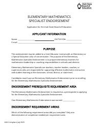 Document preview: Elementary Mathematics Specialist Endorsement Application - Utah