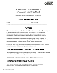 Elementary Mathematics Specialist Endorsement Application - Utah