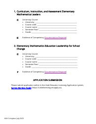 Elementary Mathematics Specialist Endorsement Application - Utah, Page 2