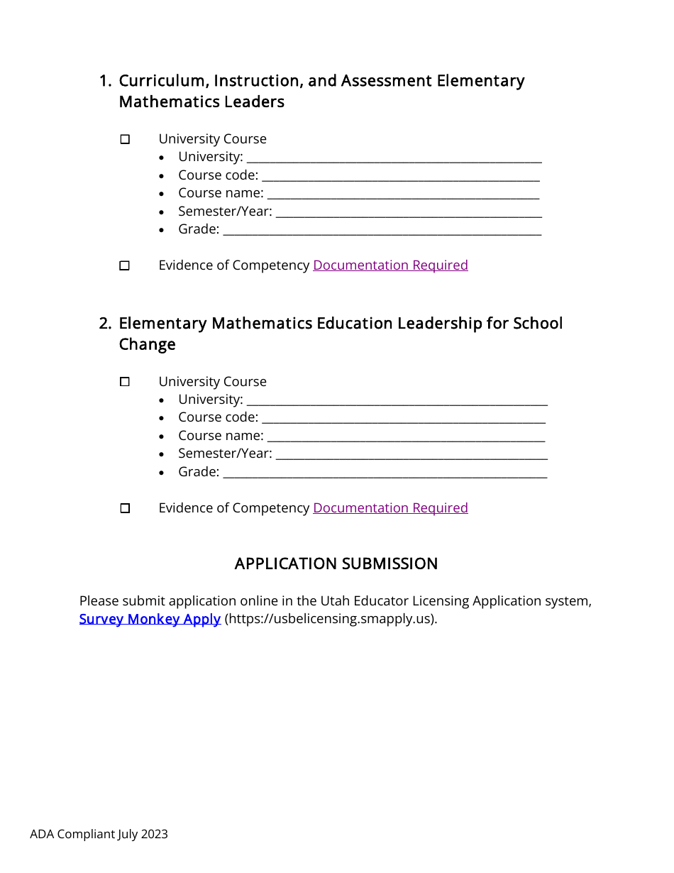 Utah Elementary Mathematics Specialist Endorsement Application - Fill ...