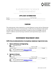Document preview: Elementary Science Endorsement Application - Utah