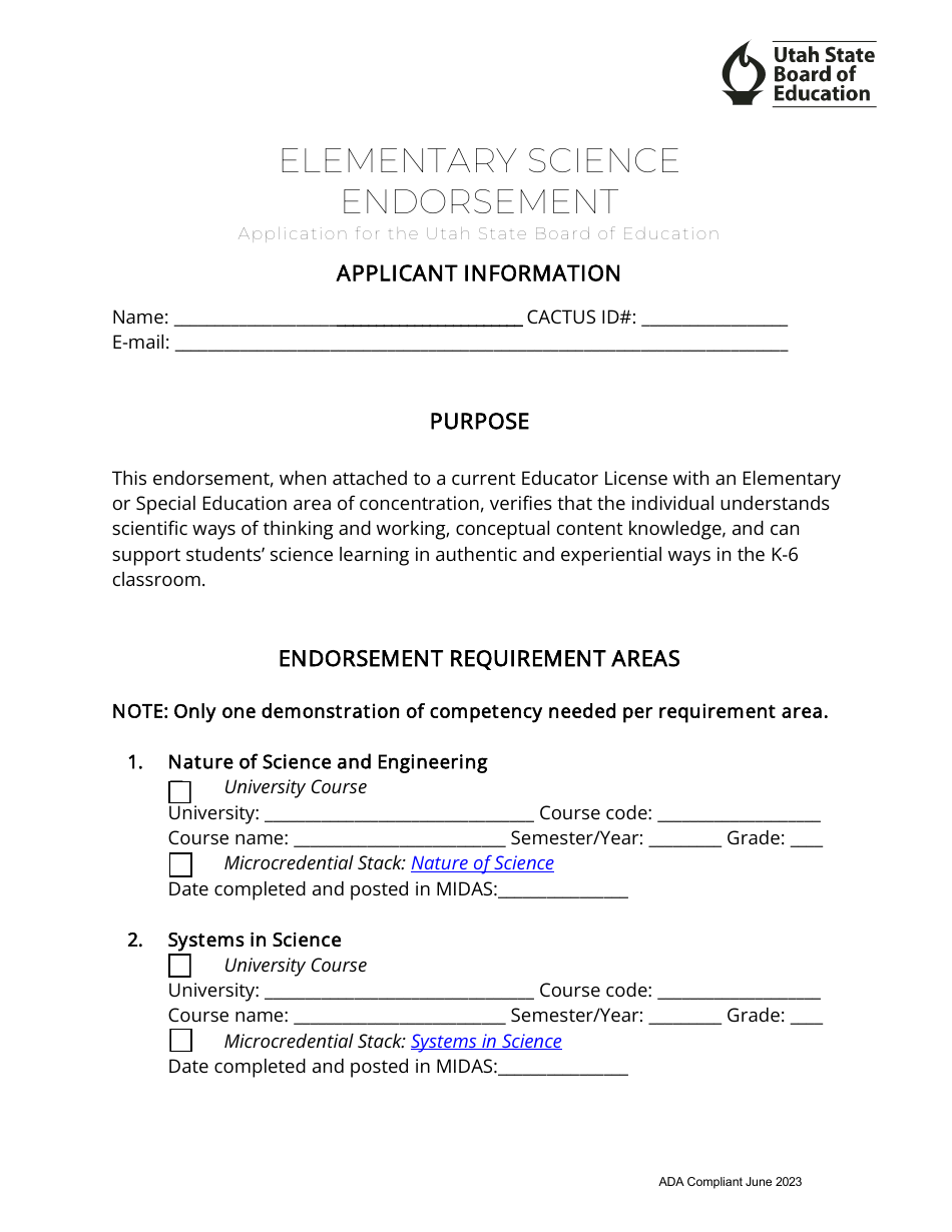 Utah Elementary Science Endorsement Application - Fill Out, Sign Online ...