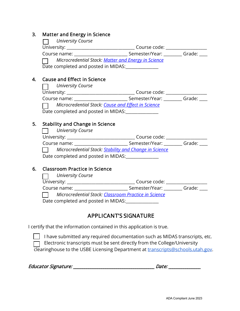 Utah Elementary Science Endorsement Application - Fill Out, Sign Online ...